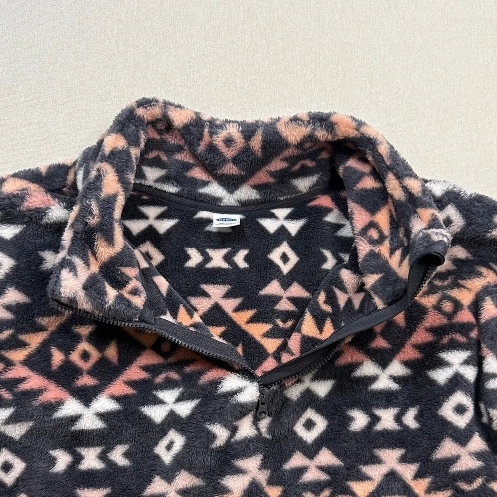 Old Navy Kids Geometric Fleece Jacket - Black, Pink, White